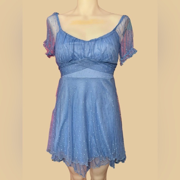 Dreamy Blue Sheer Mesh Mini Dress – Fairycore Aesthetic - Picture 1 of 5